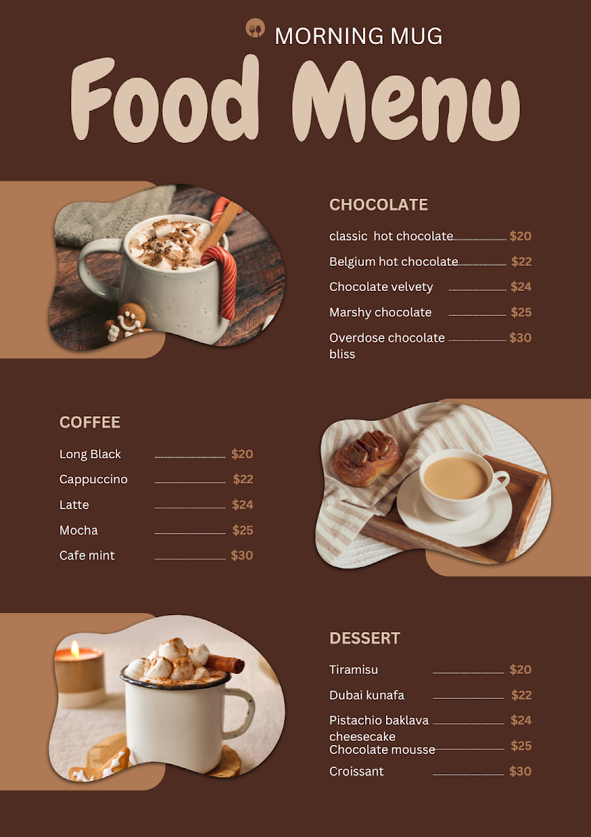 Menu, Morning mug cafe