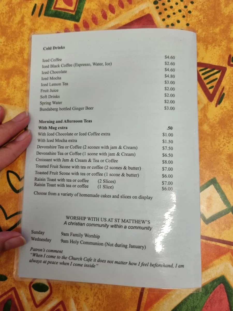 Menu, The Church Cafe