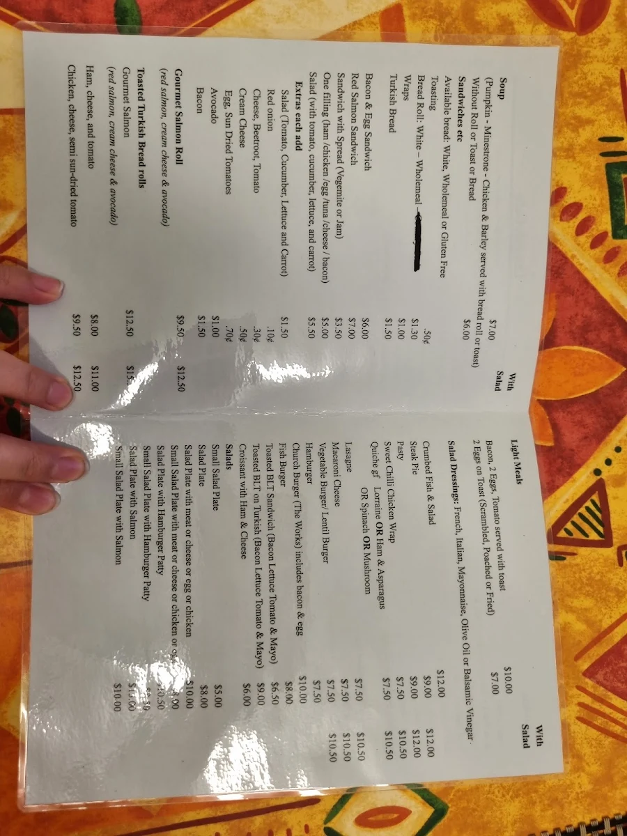 Menu, The Church Cafe