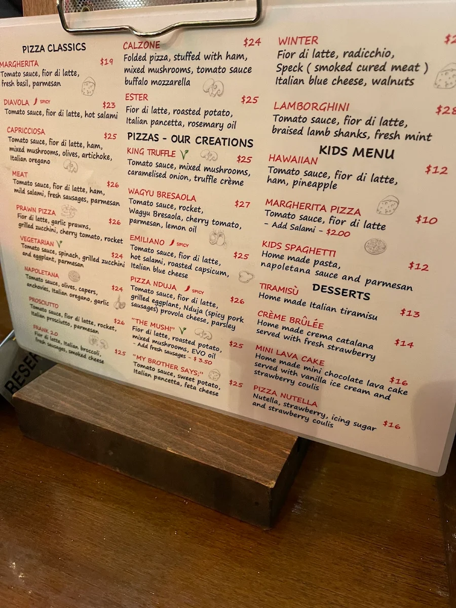 Menu, Pizza at Yours by Emiliano