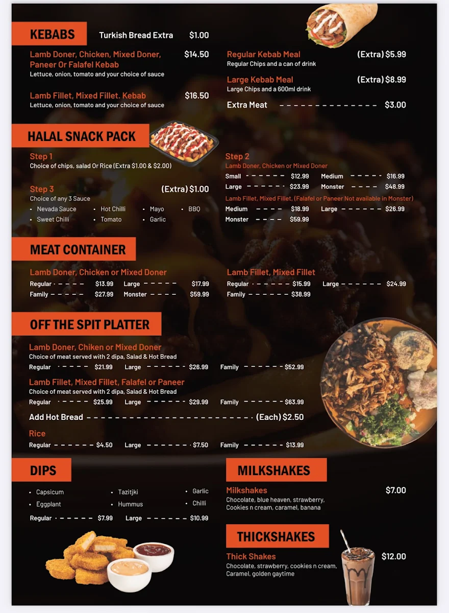 Menu, Nevada Kebabs & Burger Bar