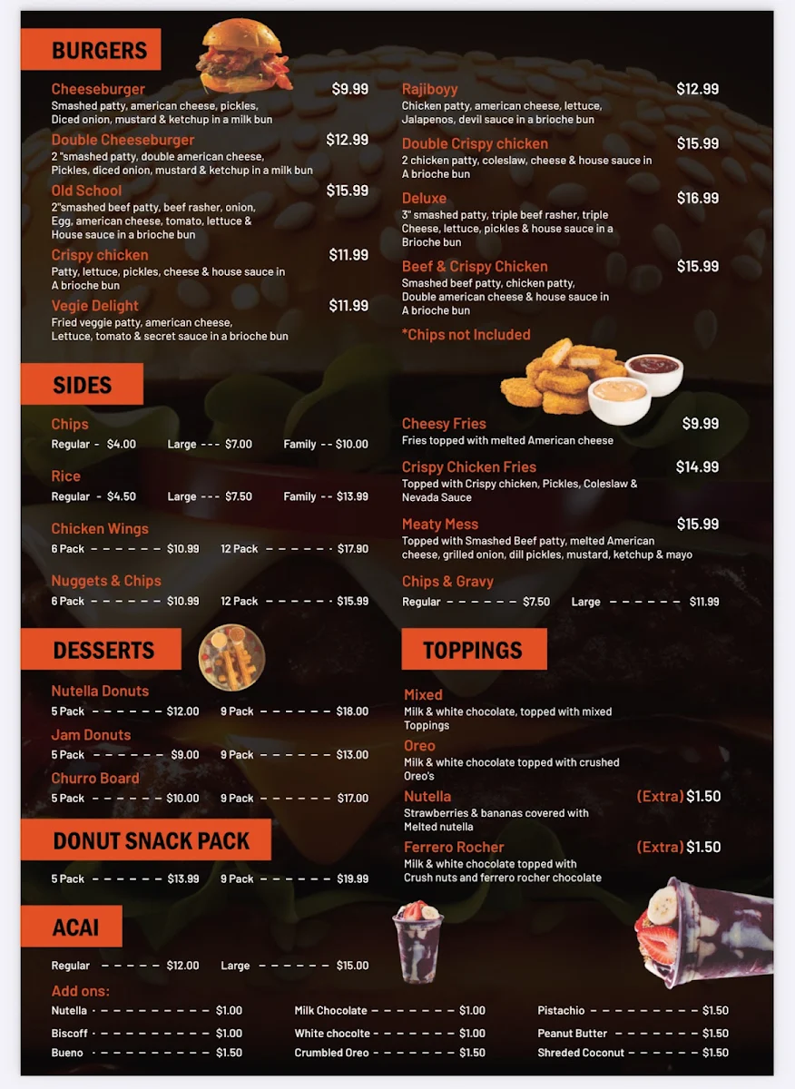 Menu, Nevada Kebabs & Burger Bar