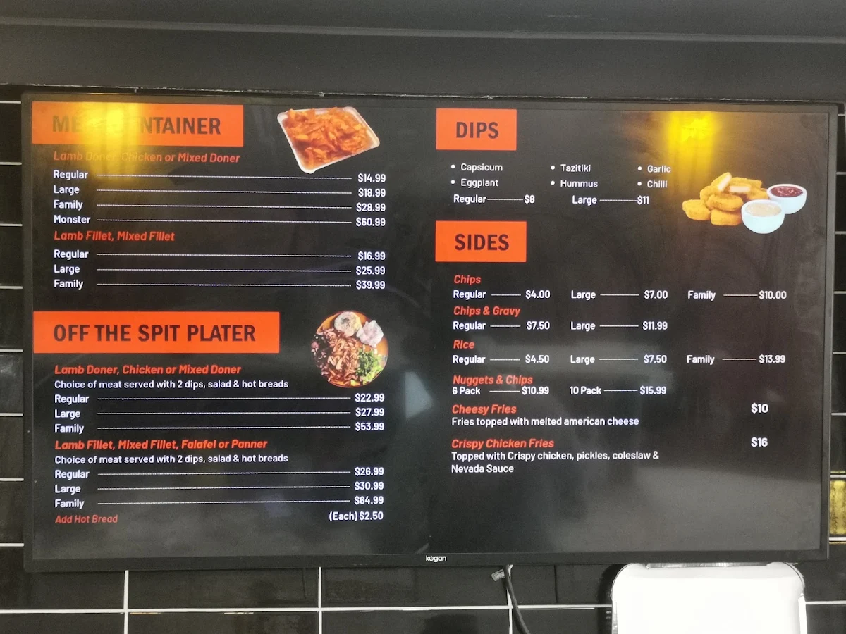 Menu, Nevada Kebabs & Burger Bar
