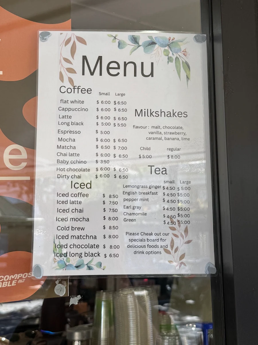 Menu, KD's ( Coffee at KD's )