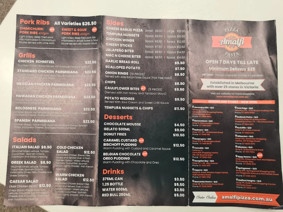 Menu, Amalfi Pizza & Pasta Sippy Downs