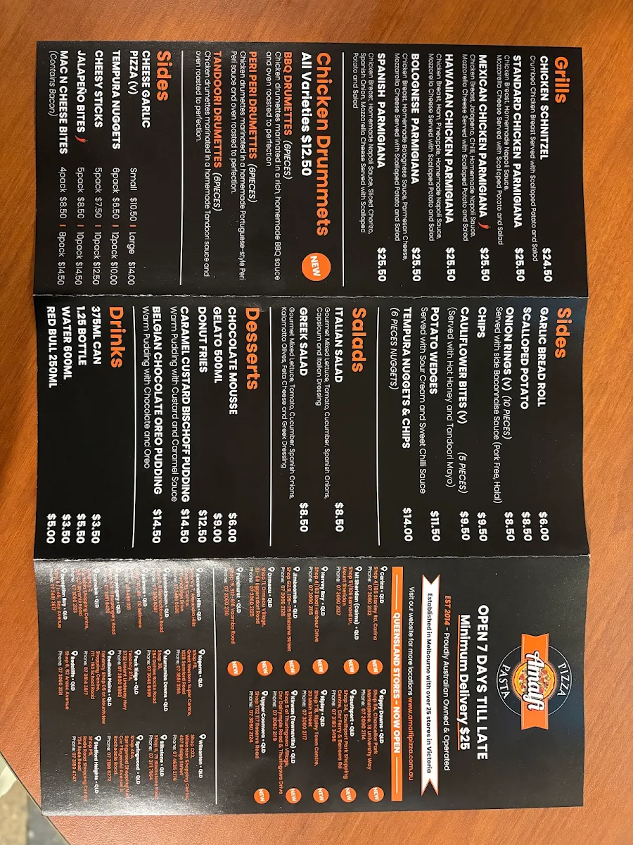 Menu, Amalfi Pizza & Pasta Sippy Downs