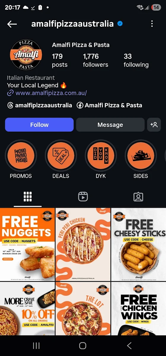 Menu, Amalfi Pizza & Pasta Sippy Downs