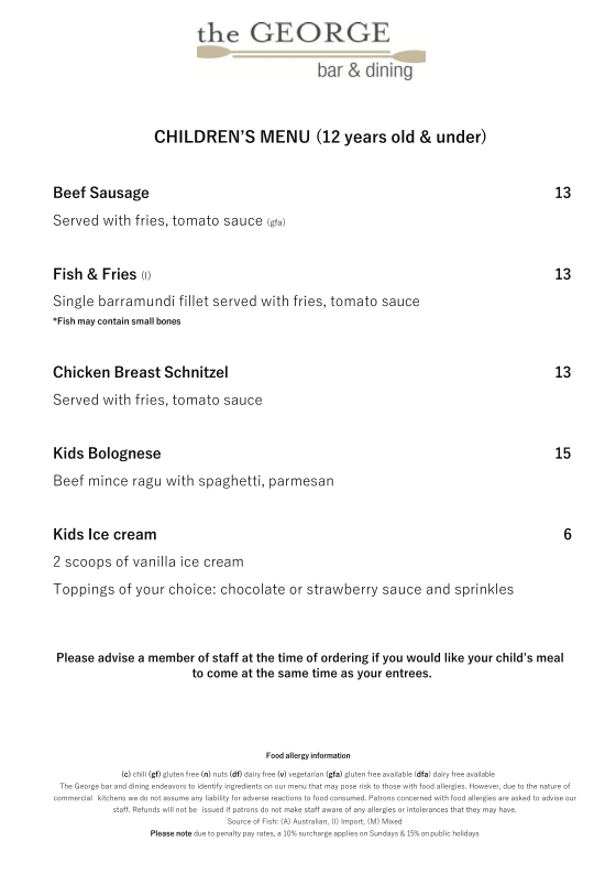 Menu, The George Bar & Dining