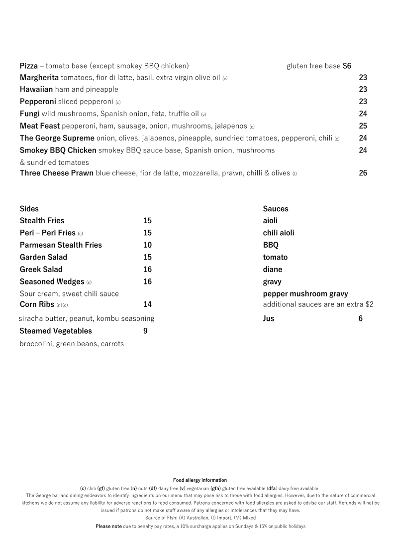 Menu, The George Bar & Dining