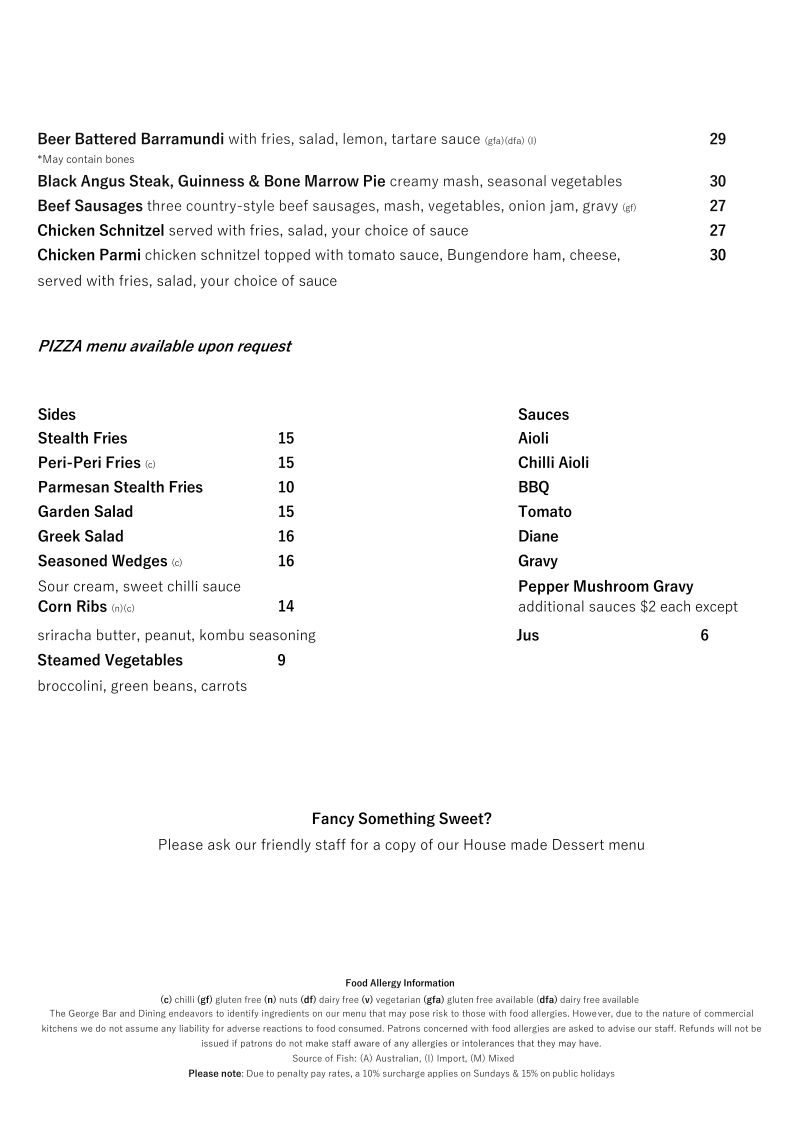 Menu, The George Bar & Dining