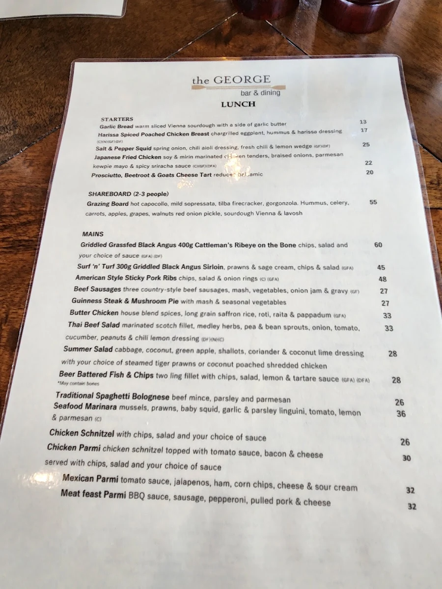 Menu, The George Bar & Dining