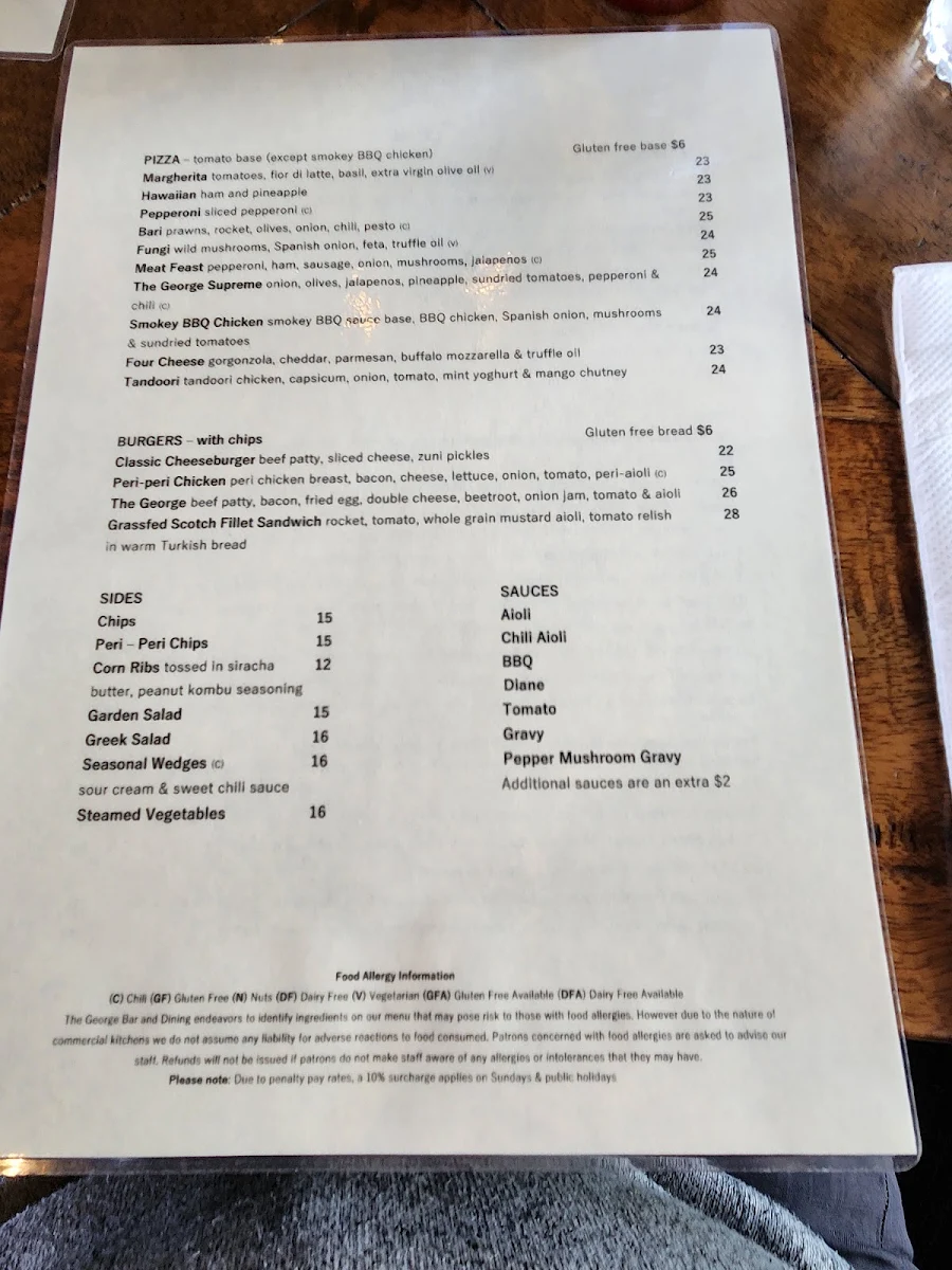 Menu, The George Bar & Dining