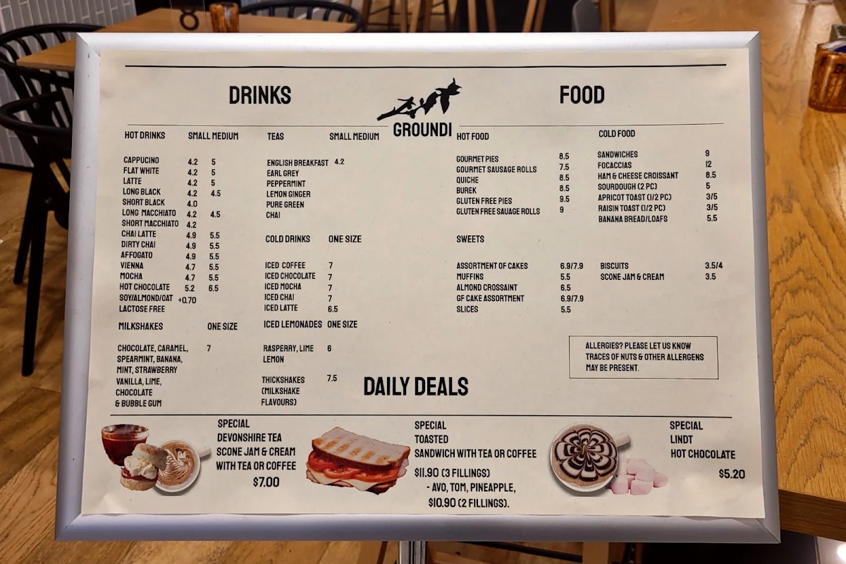 Menu, Groundi Coffee Lounge
