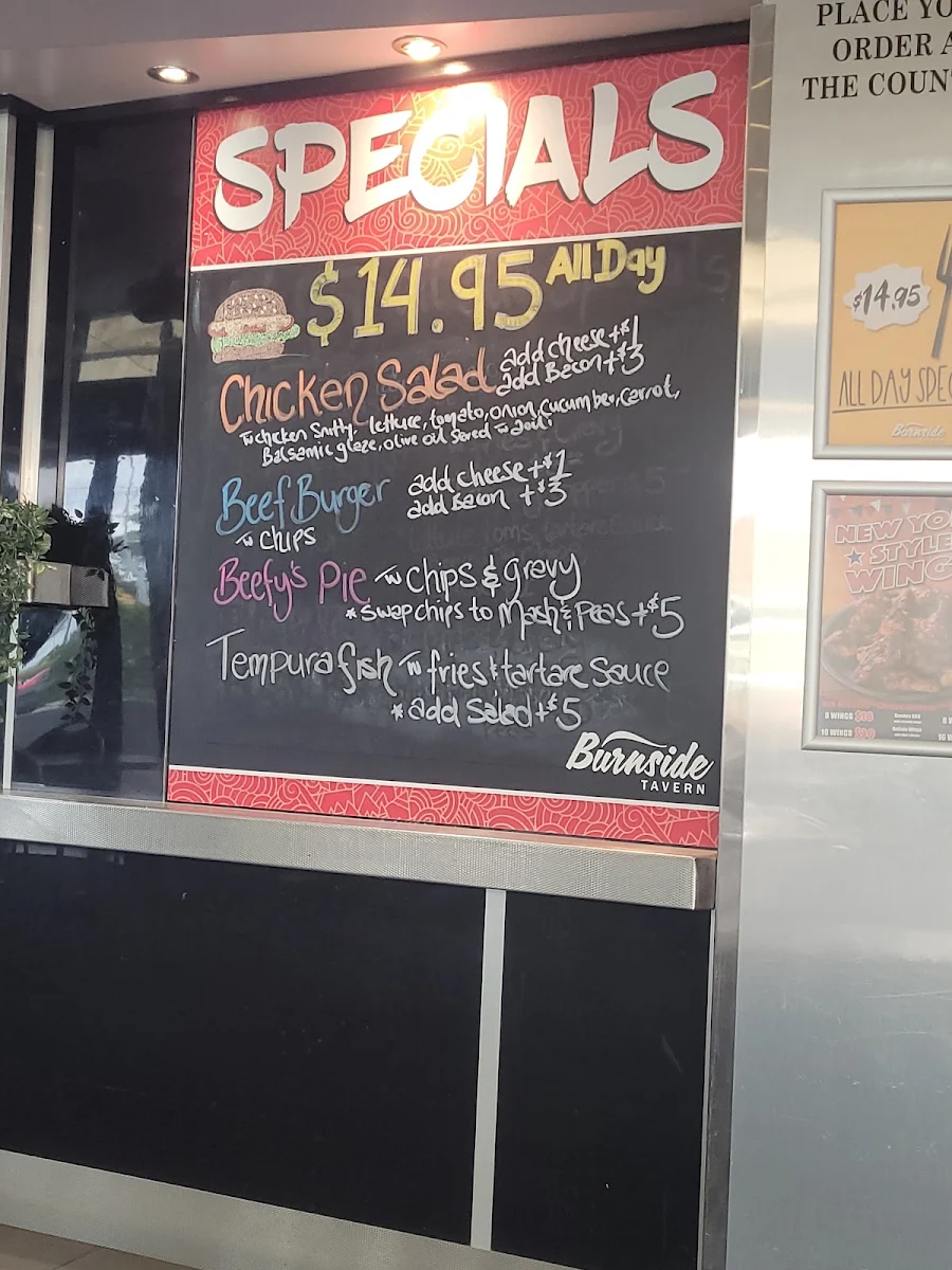 Menu, Burnside Tavern
