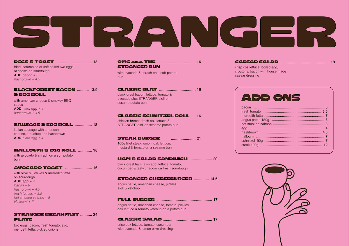 Menu, Stranger Espresso