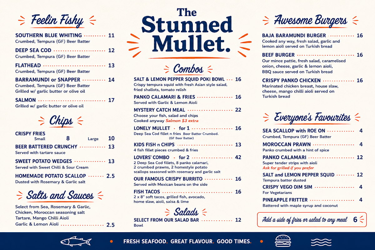 Menu, The Stunned Mullet