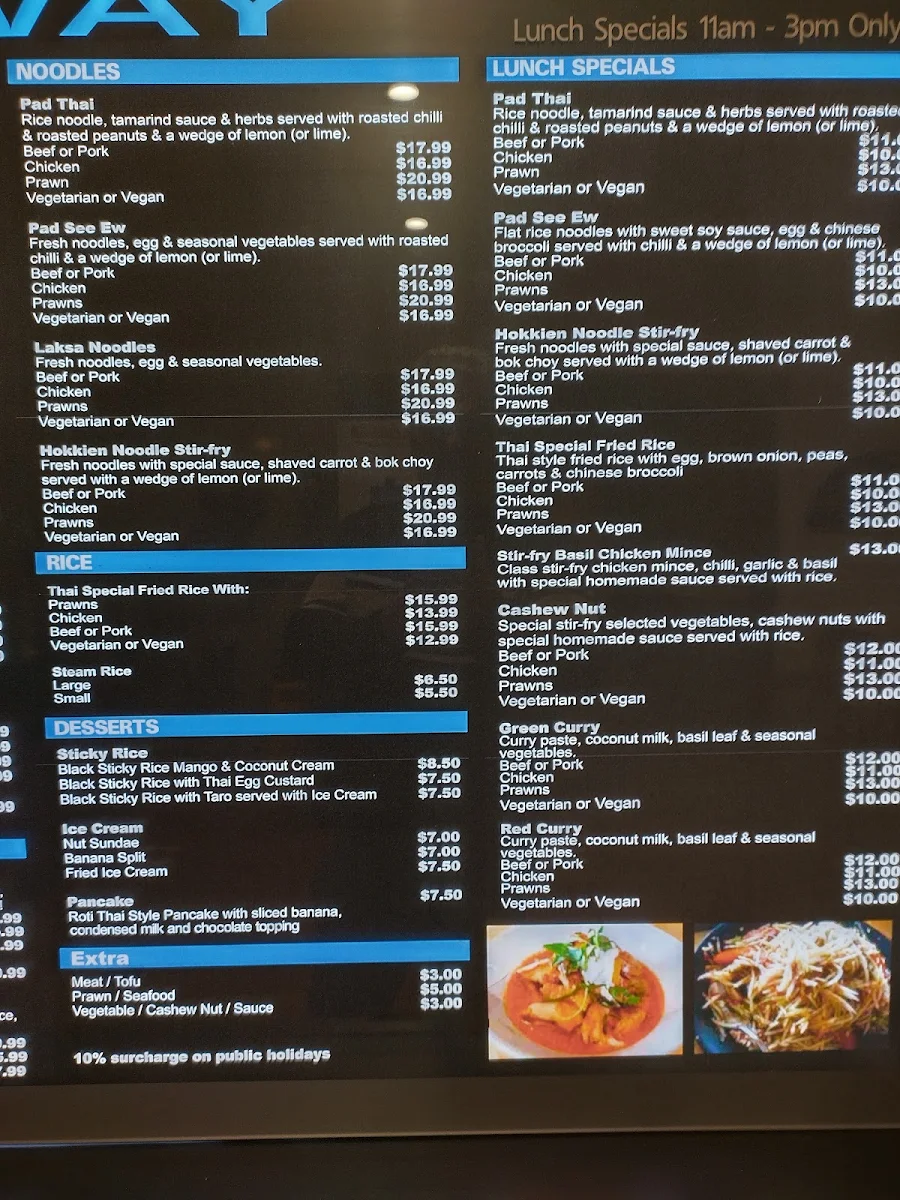 Menu, Sunisa's Thai Restaurant