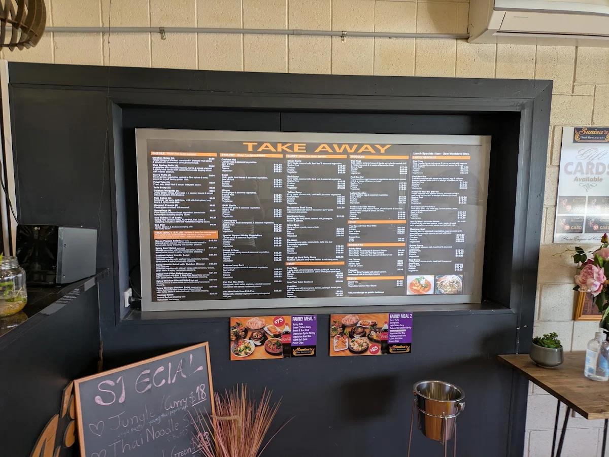 Menu, Sunisa's Thai Restaurant