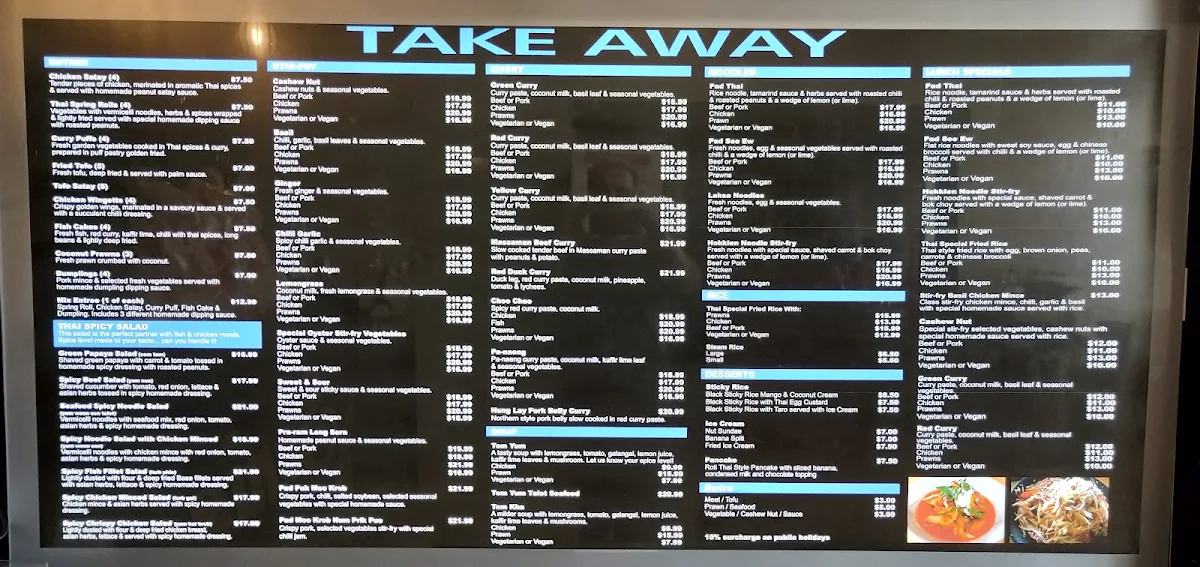 Menu, Sunisa's Thai Restaurant