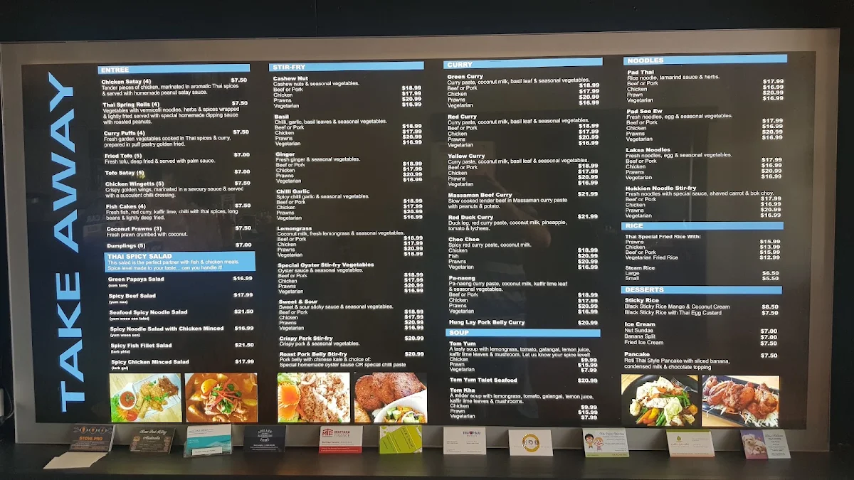 Menu, Sunisa's Thai Restaurant