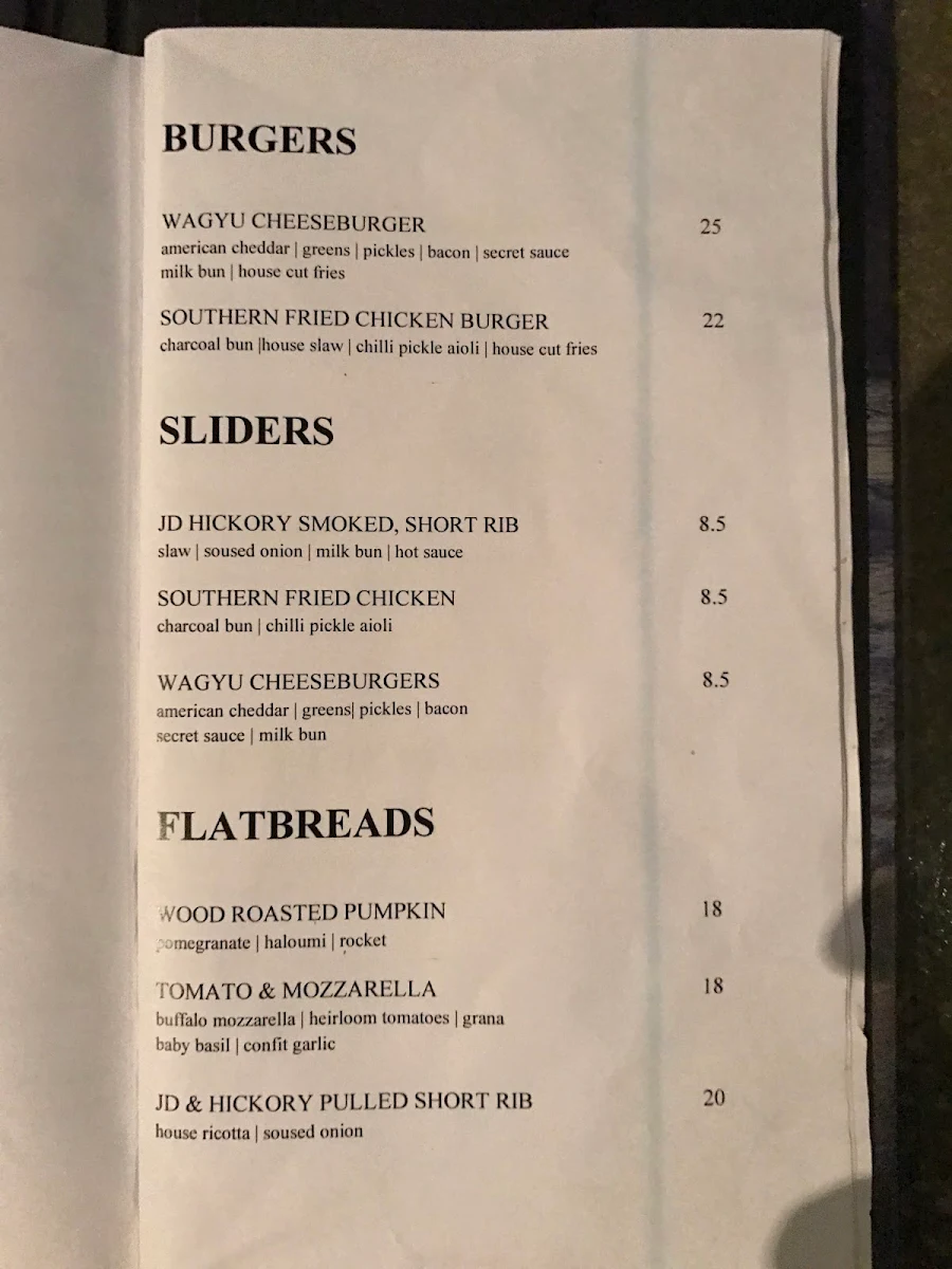 Menu, Stingray Lounge
