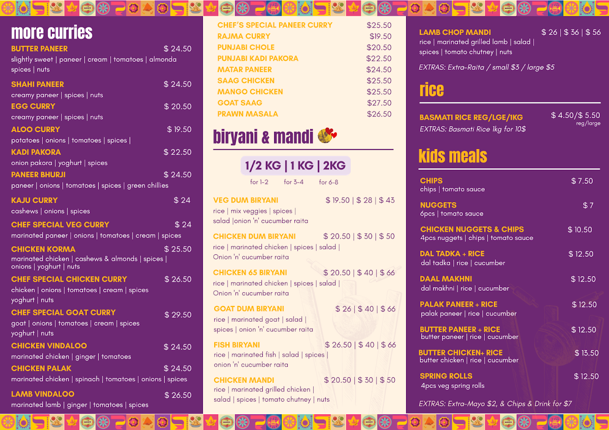 Menu, Bombay Dhaba 24/7 (Desi Family Restaurant)