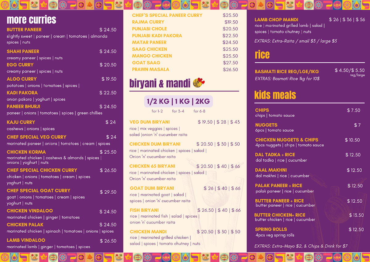 Menu, Bombay Dhaba 24/7 (Desi Family Restaurant)