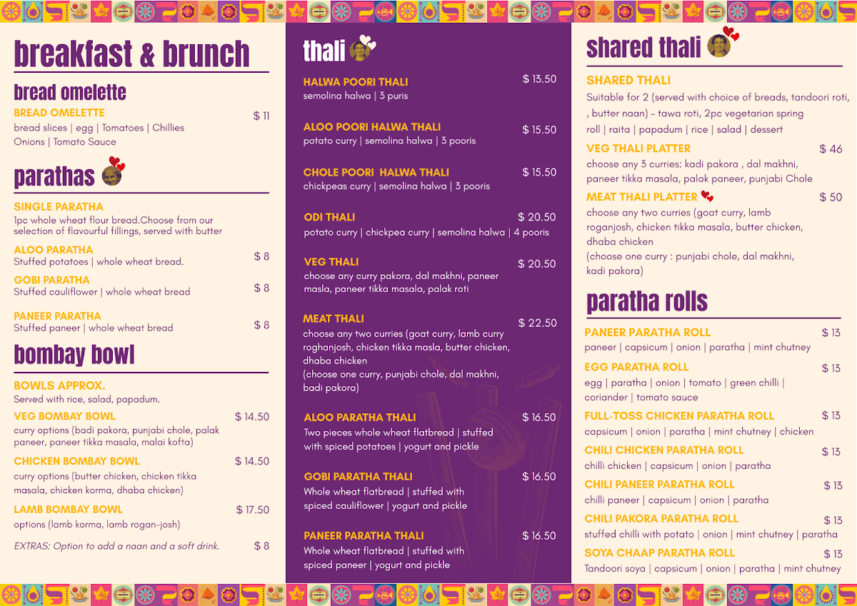 Menu, Bombay Dhaba 24/7 (Desi Family Restaurant)
