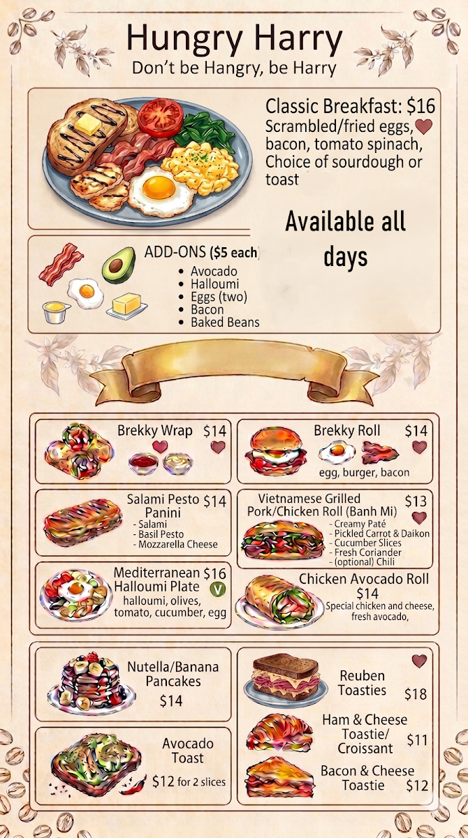 Menu, Hungry Harry