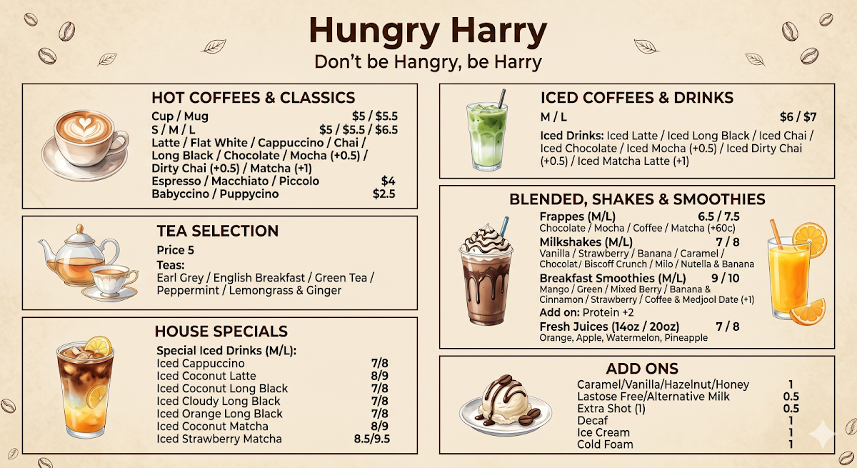 Menu, Hungry Harry
