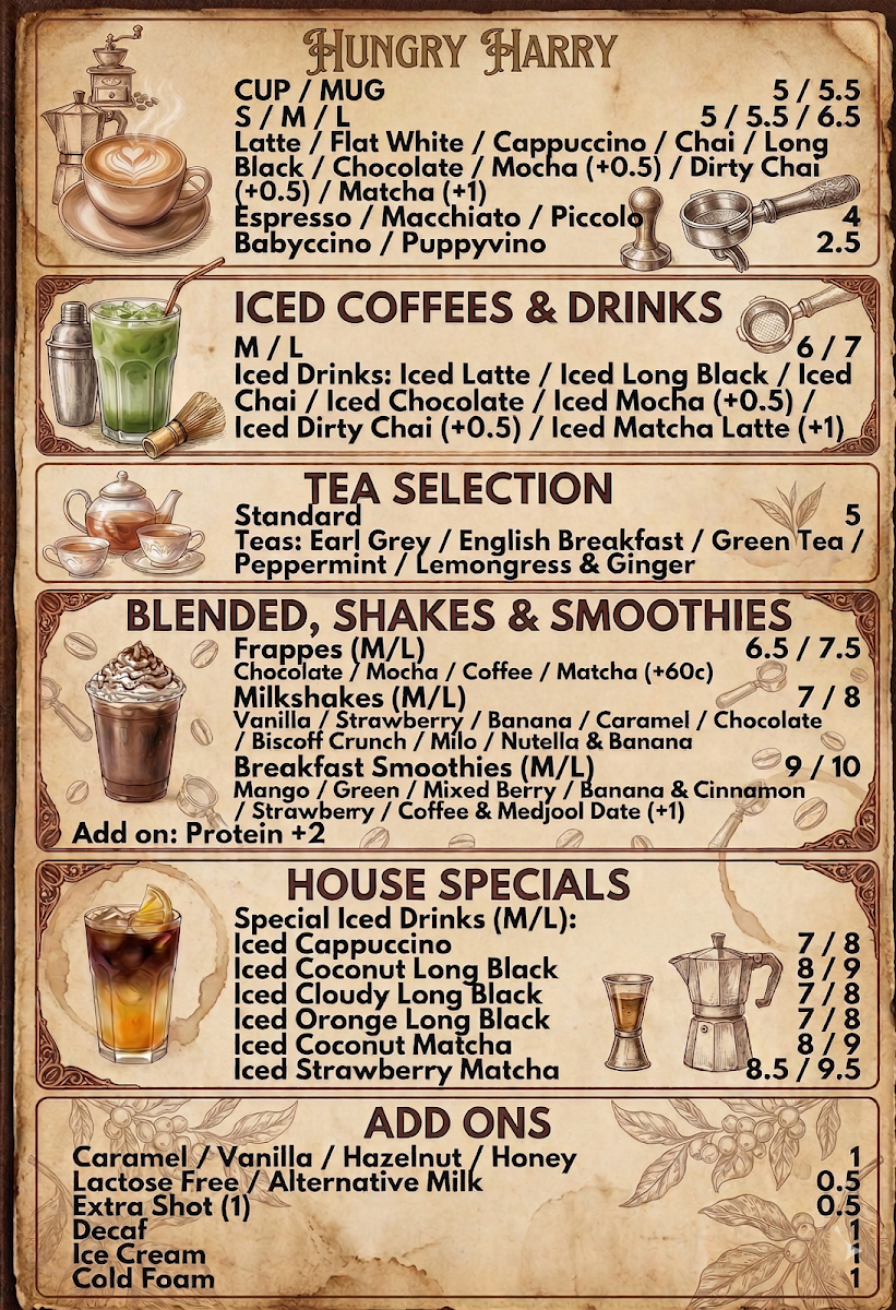 Menu, Hungry Harry