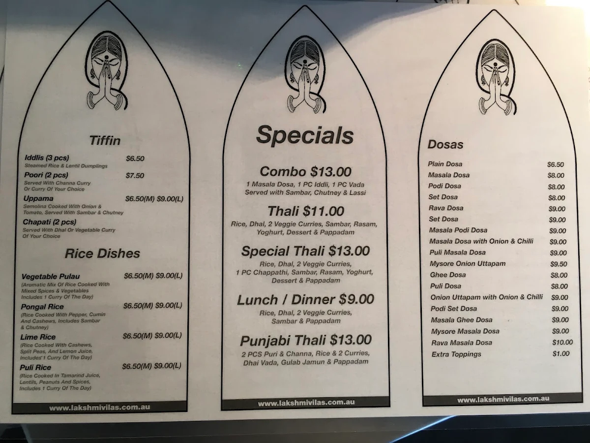 Menu, Lakshmi Vilas
