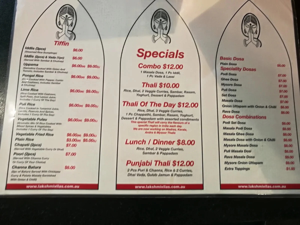 Menu, Lakshmi Vilas