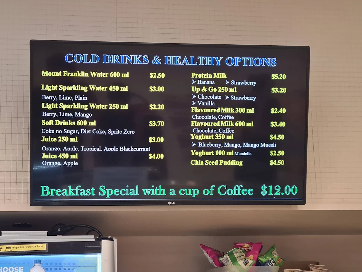 Menu, Victoria's Cafe