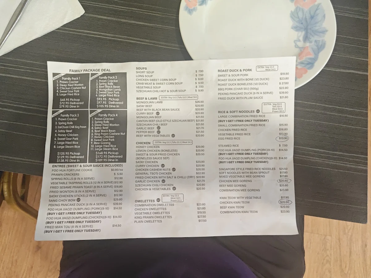 Menu, Foo Hua