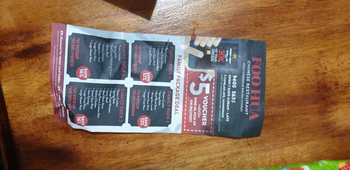 Menu, Foo Hua