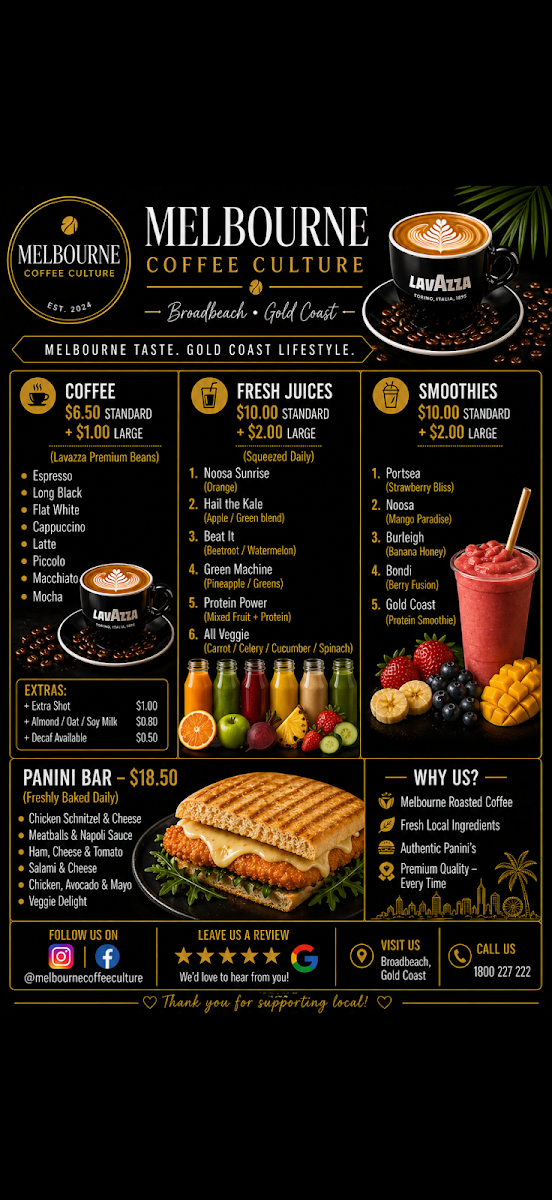 Menu, Melbourne Coffee Culture