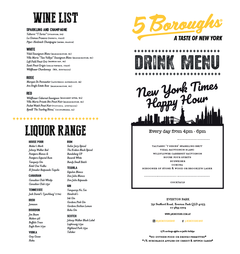 Menu, 5 Boroughs Everton Park
