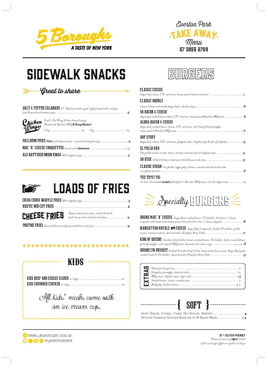 Menu, 5 Boroughs Everton Park