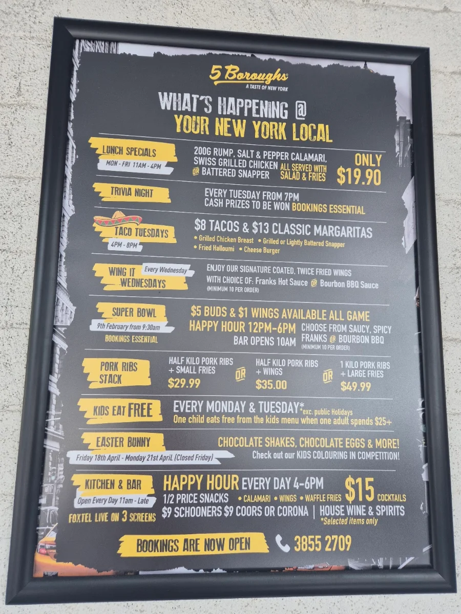 Menu, 5 Boroughs Everton Park
