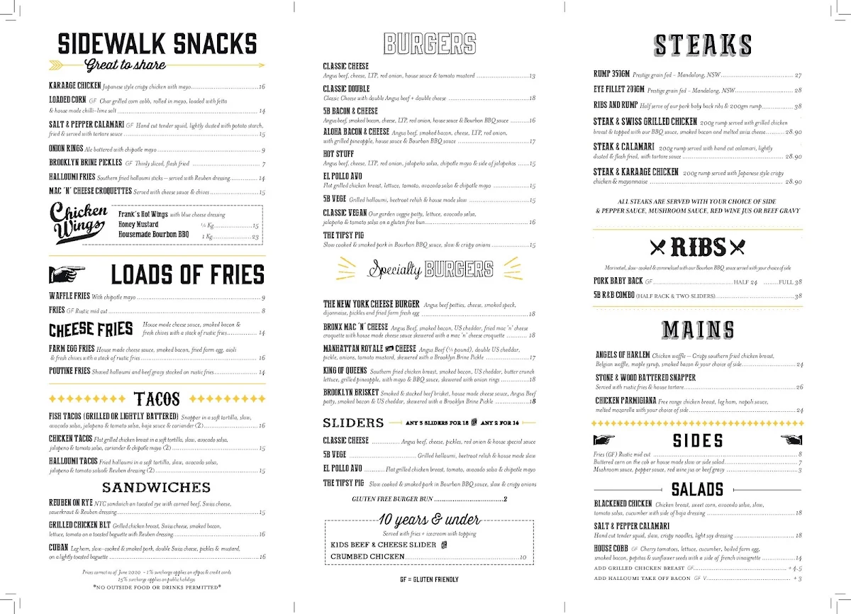 Menu, 5 Boroughs Everton Park