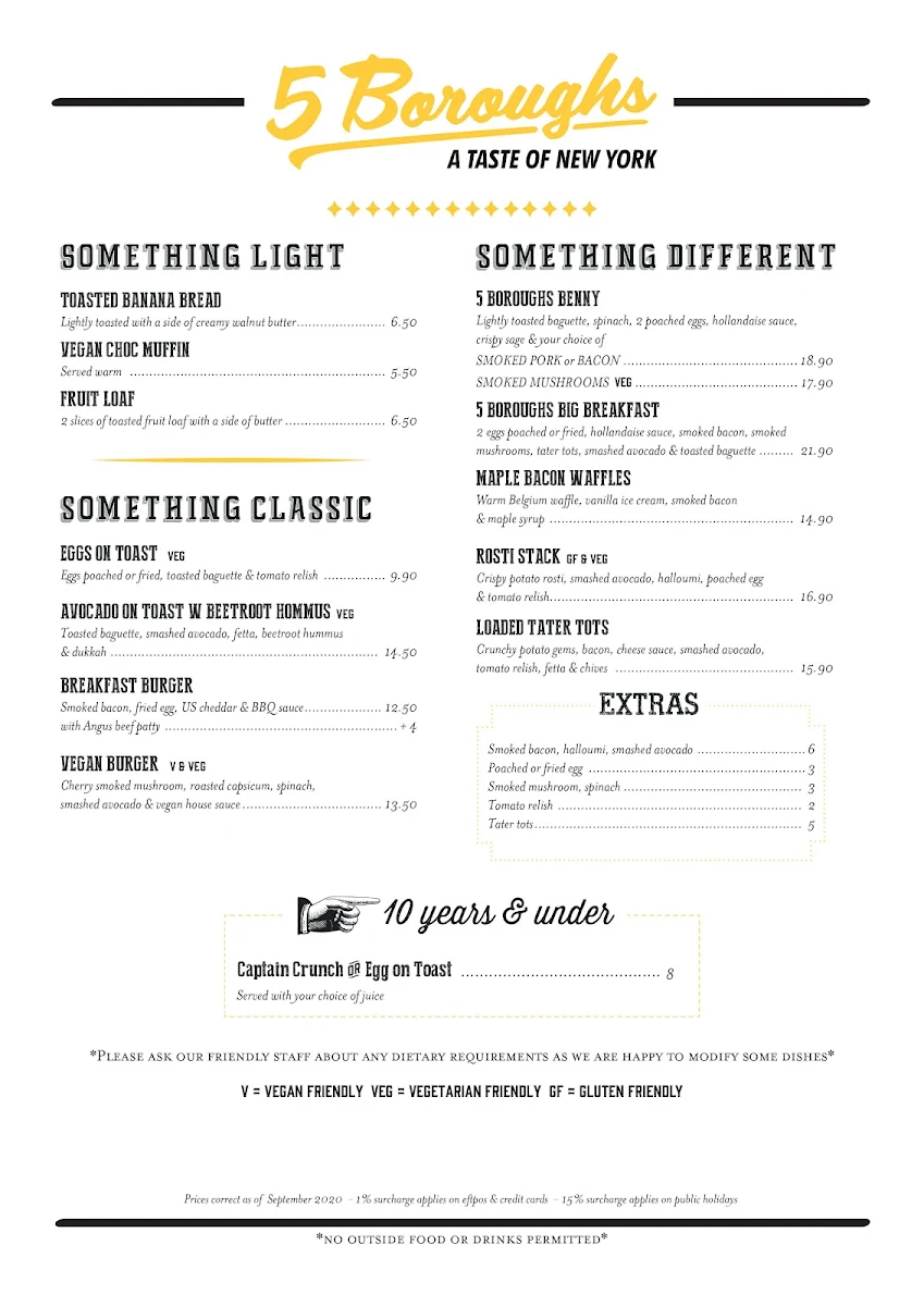 Menu, 5 Boroughs Everton Park