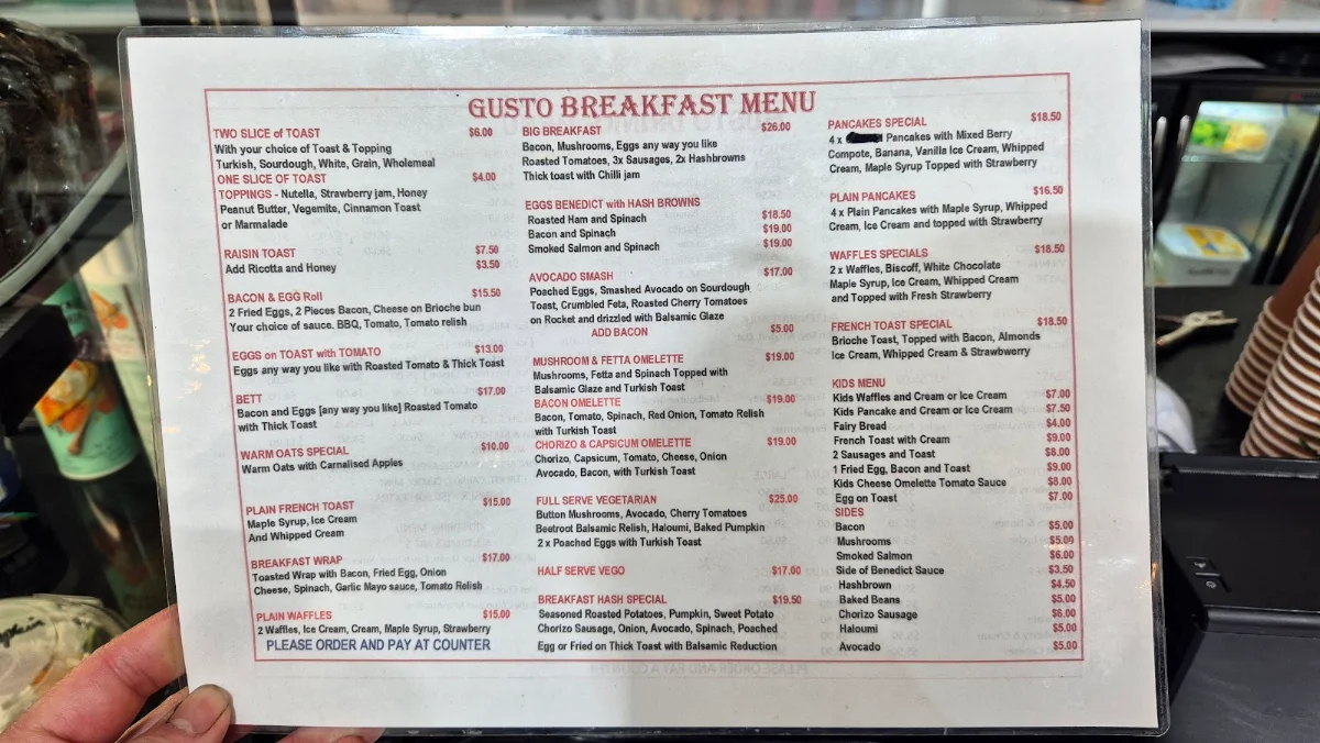 Menu, Gusto