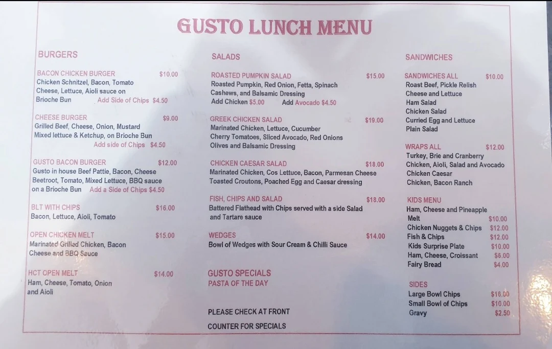 Menu, Gusto