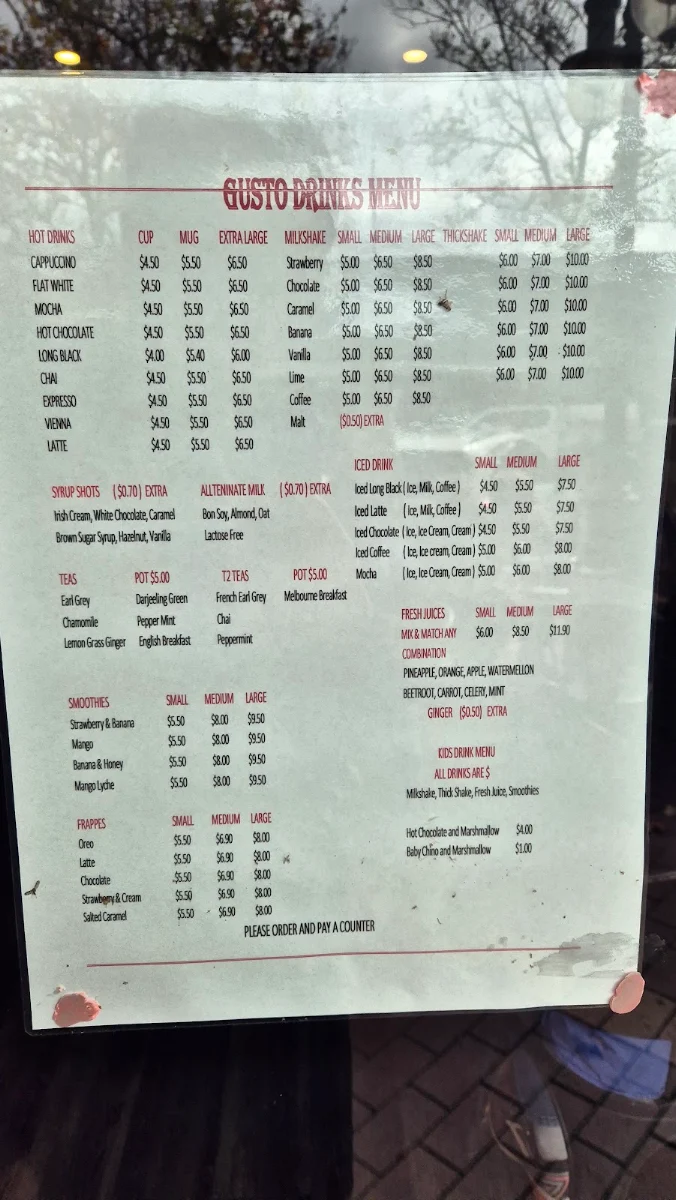 Menu, Gusto