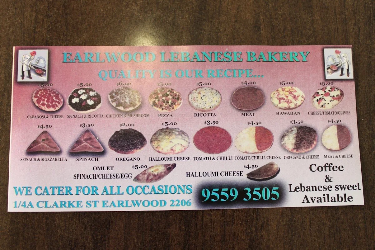 Menu, Earlwood Lebanese Bakery