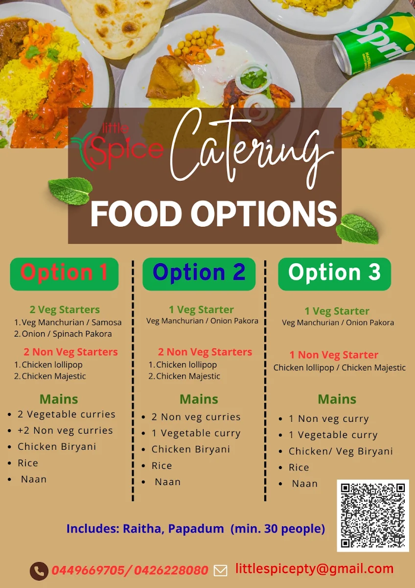 Menu, Little Spice Indian Cuisine -Southland Food Court-Level 3