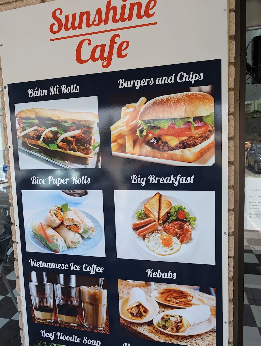 Menu, Sunshine Cafe & Lunch Bar
