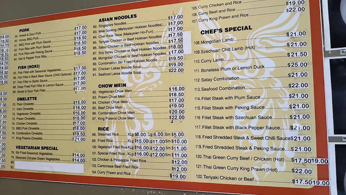 Menu, Phoenix House Chinese Restaurant 鳳凰酒家