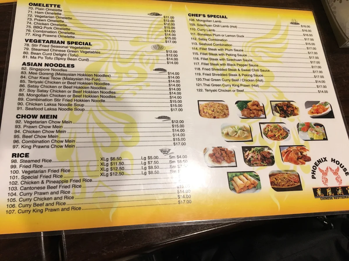 Menu, Phoenix House Chinese Restaurant 鳳凰酒家